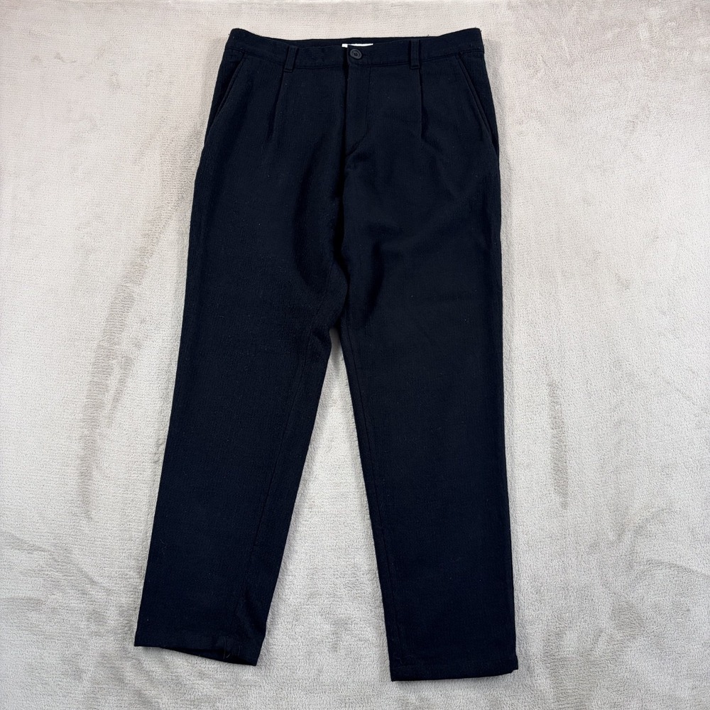 COS High Waisted Pleated Trouser Pants in Black Textured Wool Men 34x29 Luxury